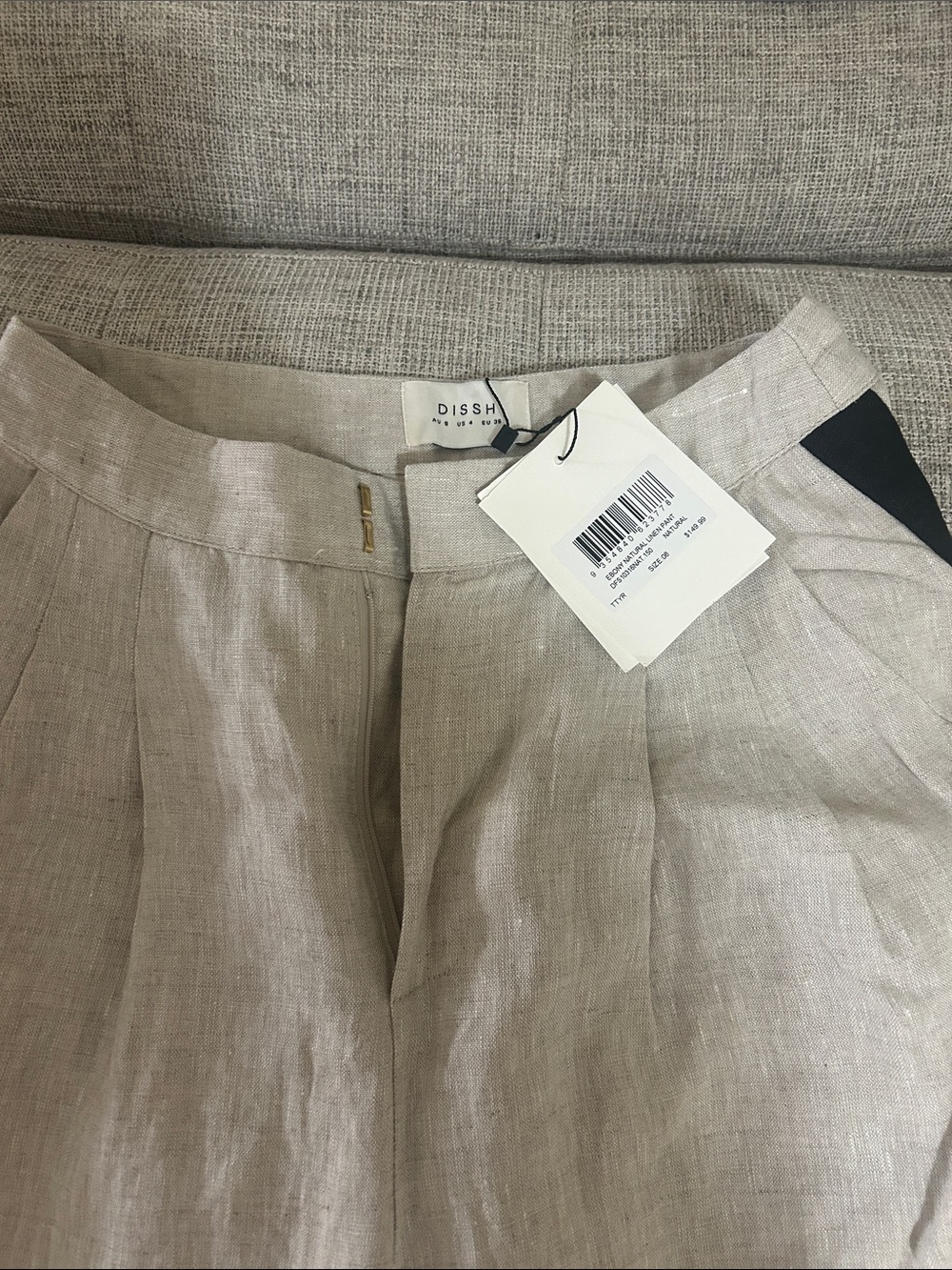 DISSH Neutral Linen-Blend Pleated Trousers in Beige